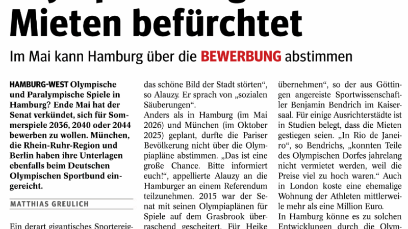 Verband norddeutscher Wohnungsunternehmen (VNW): Wenn wohnen unbezahlbar wird …. „dann kommt auch kein Olympia“