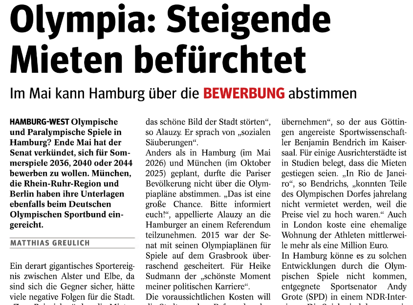 Verband norddeutscher Wohnungsunternehmen (VNW): Wenn wohnen unbezahlbar wird …. „dann kommt auch kein Olympia“
