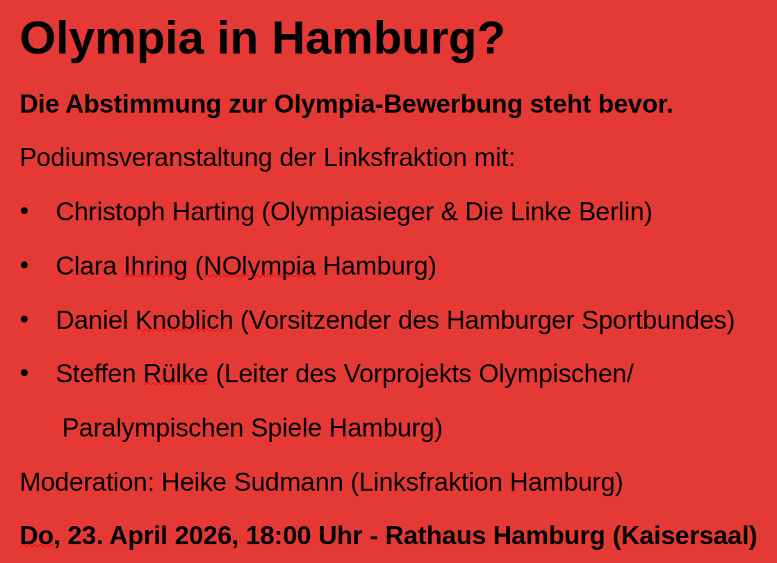 Statt Propaganda Diskussionsveranstaltung: Olympia in Hamburg?