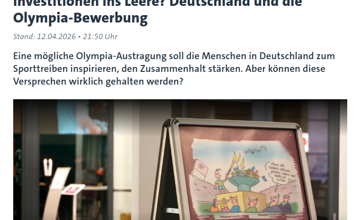 Olympische Spiele und kostenträchtige Bewerbungskonkurrenz: „Investitionen ins Leere?“ fragt die ARD-Sportschau