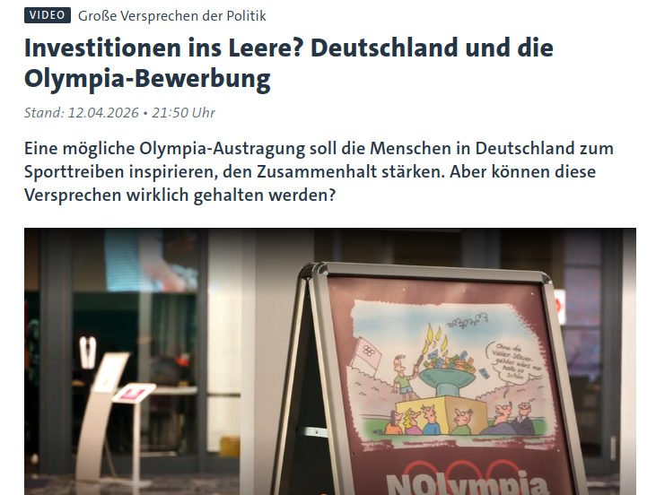 Olympische Spiele und kostenträchtige Bewerbungskonkurrenz: „Investitionen ins Leere?“ fragt die ARD-Sportschau