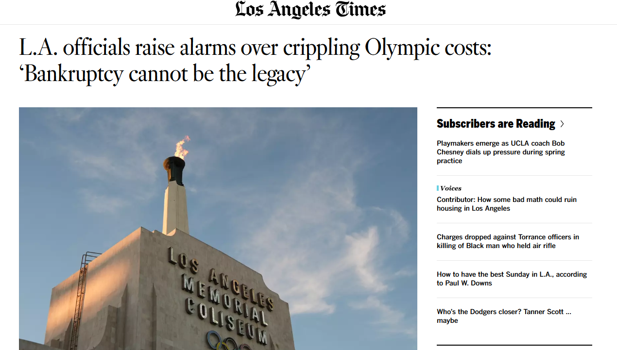 Olympia Los Angeles 2028: Warum Stadtbeamte warnen, dass die Olympischen Spiele Los Angeles bankrott machen könnten